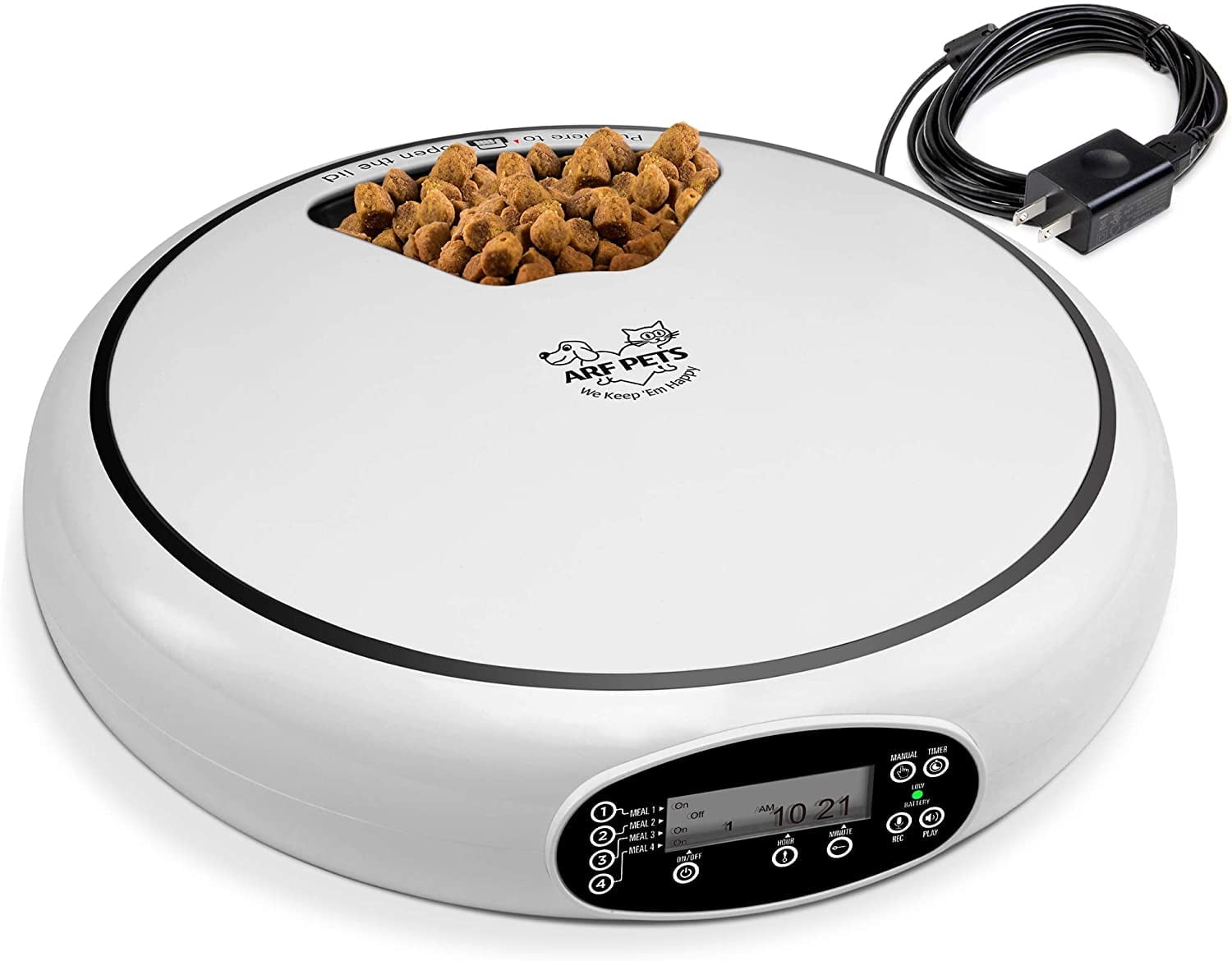 Arf Pets Automatic Pet Feeder, 5 Cup Capacity with Programmable Timer, Portion Control and Dishwasher-Safe Tray for Small Dogs, Cats & Small Animals