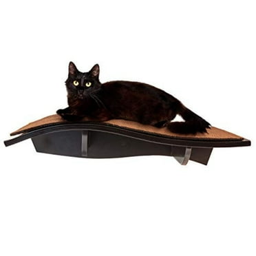 Arf Pets Cat Shelf, Wall-Mounted Curved Wooden Cat Perch with Hardware Kit, Brown