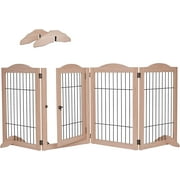 Arf Pets Wooden Dog Gate, 4-panel 360° configurable pet fence with door and support feet, 80" x 31.5"
