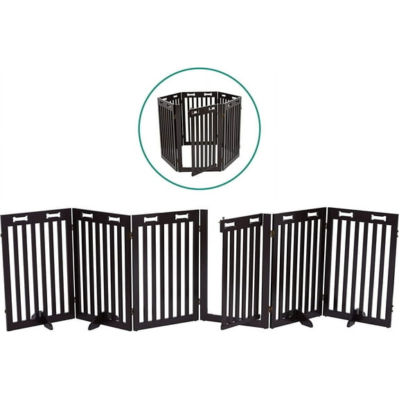 Arf Pets Freestanding Wooden Dog Gate with Door, 6-Panel 360° Pet Fence, Foldable, 120x31.5