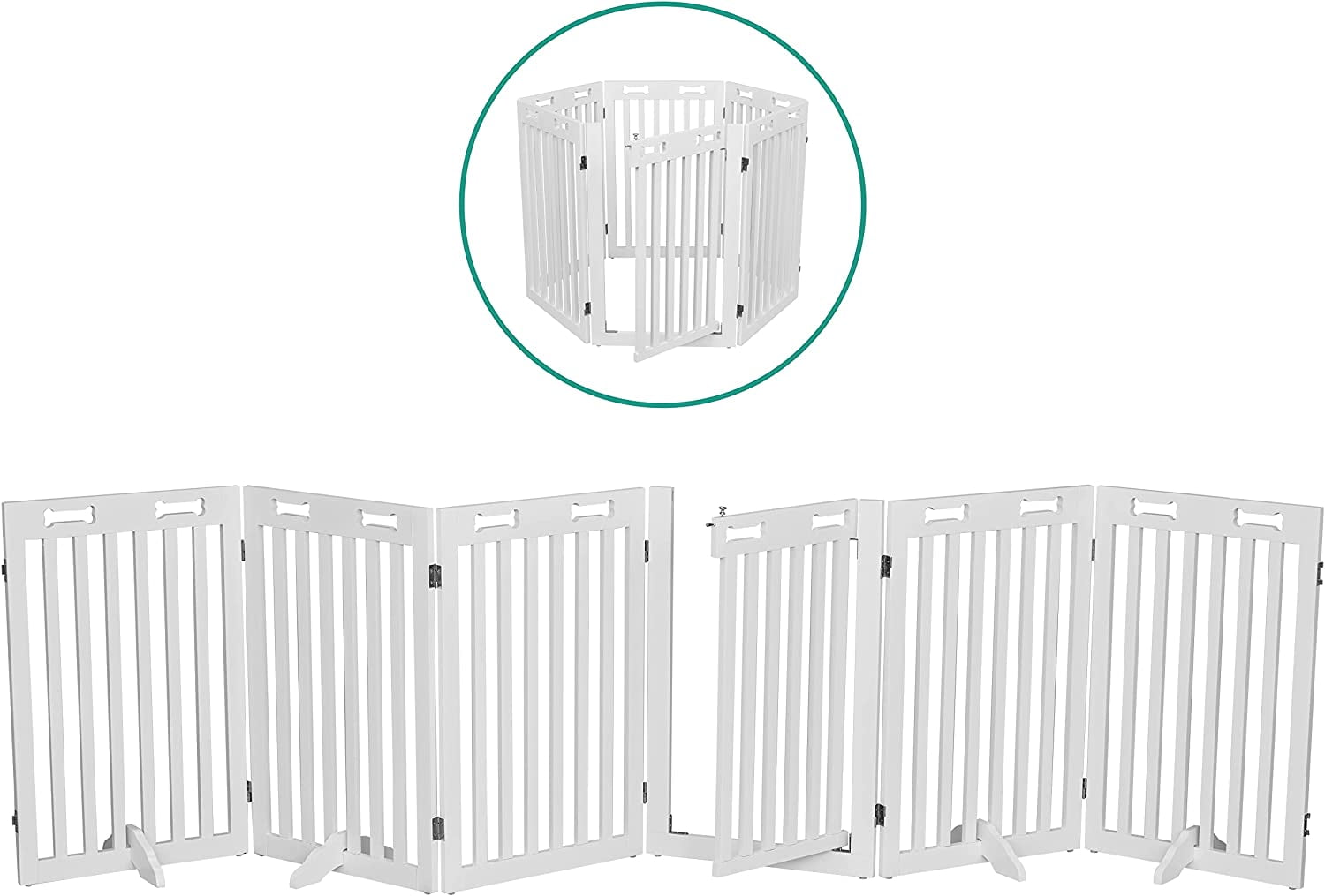 White Wooden Freestanding 6-Panel Dog Gate with Door