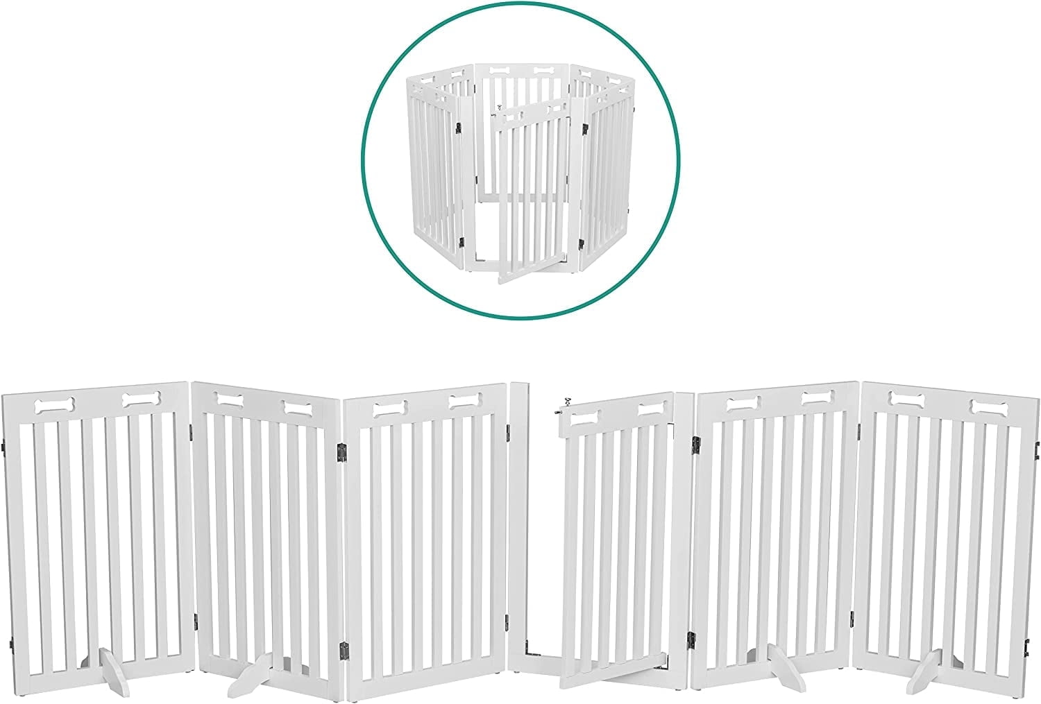 Arf Pets Freestanding Dog Gate, Wooden 6-Panel Pet Fence with Door, Foldable, 120 x 31.5 in
