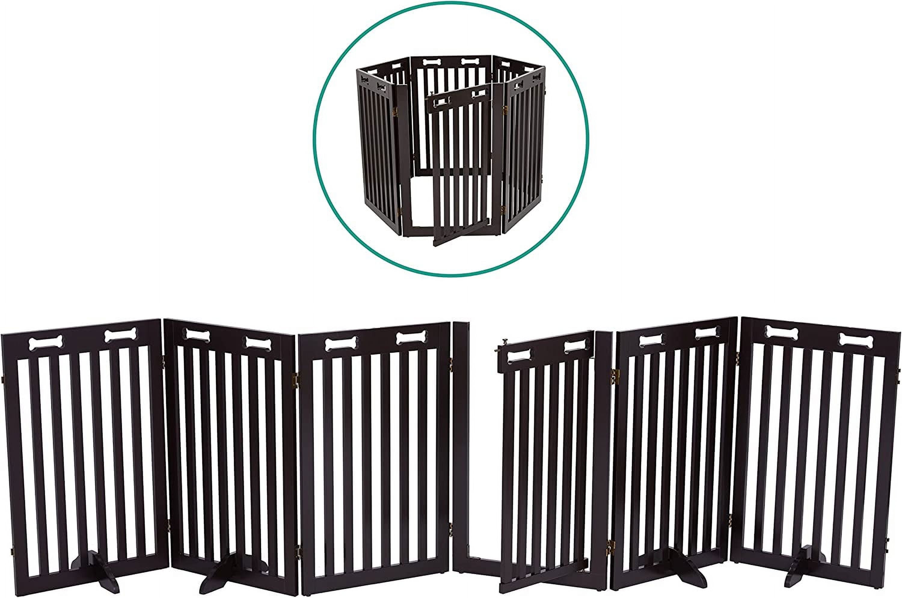 Espresso 6-Panel Freestanding Wooden Dog Gate with Door