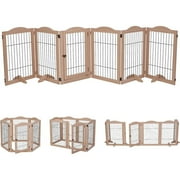 Arf Pets Freestanding Dog Gate with Door, 6 Panel Wooden Pet Gate 360  Configurable Walnut