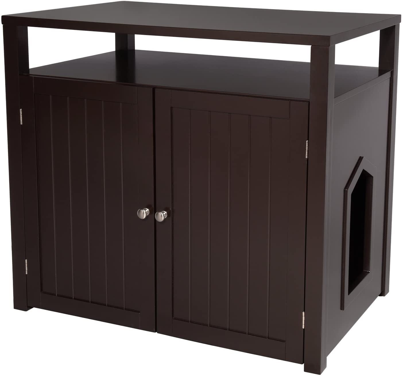 Espresso Large Wooden Cat Litter Box Enclosure Cabinet