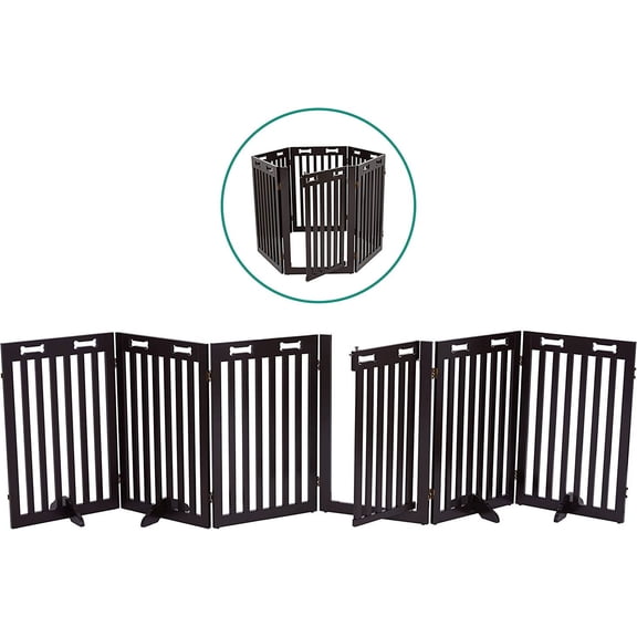Arf Pets Indoor 6-Panel Wood Dog Gate with Door, 360° Configurable Pet Fence