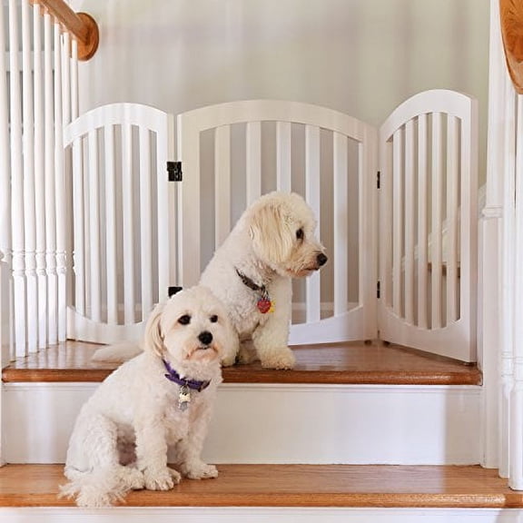 Arf Pets Freestanding Wood Dog Gate, 3-Panel 360 Configurable Pet Fence, Step over, Foldable, Adjustable, White