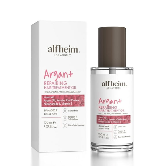 Alfheim Argan  Repairing Hair Oil 3.38oz – Lightweight Nourishing & Shine Serum with Argan Oil, Oat Protein & Panthenol – Smooths Frizz, Restores Luster & Protects from Heat Damage
