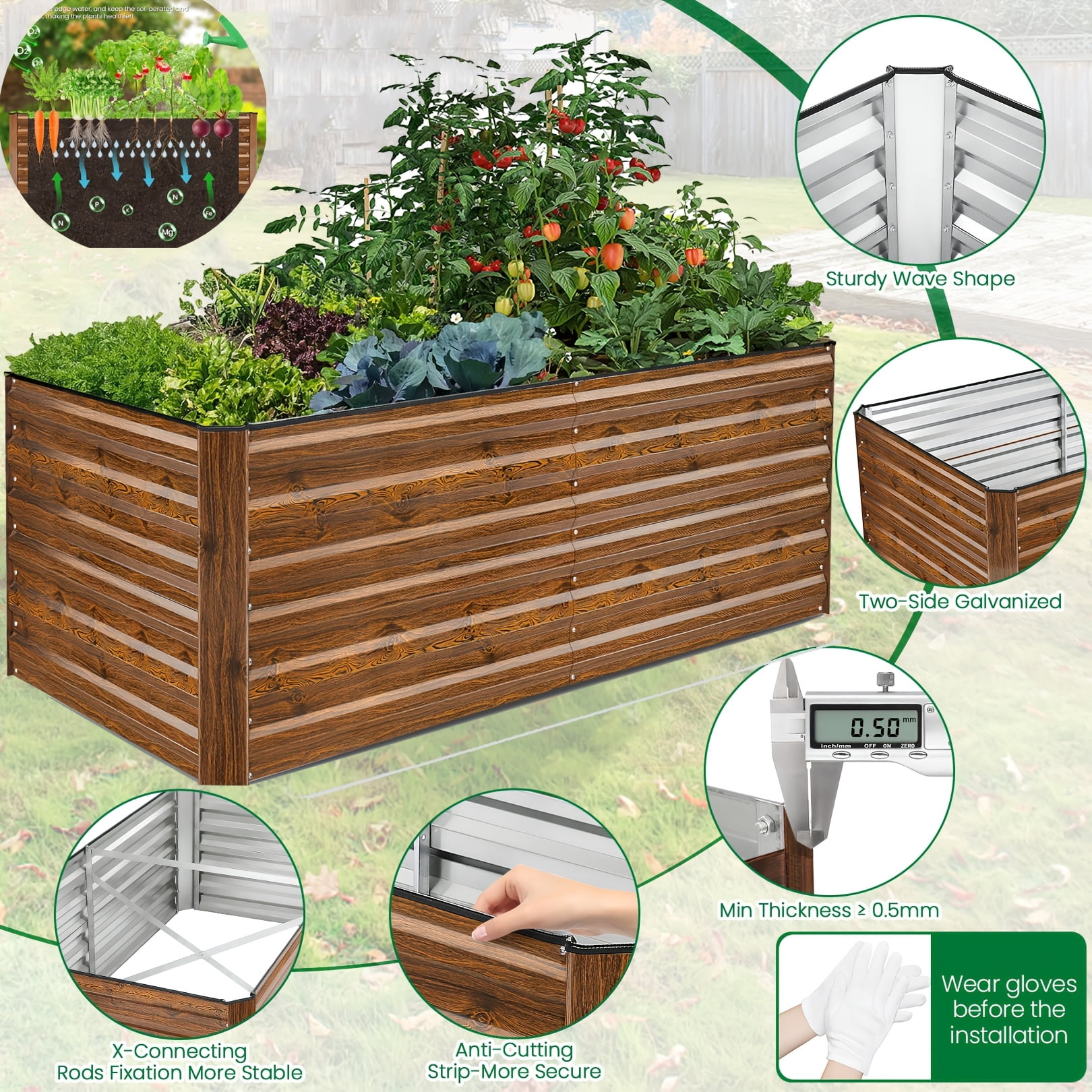 Arge Metal Garden Bed, 6ftx3ftx2ft Galvanized Planter Rack, Vegetable ...