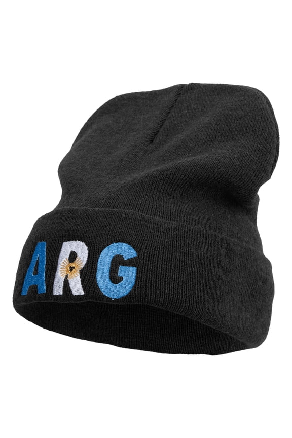 Argentina ARG Flag Embroidered Big Size Acrylic Long Beanies - Black XL-3XL