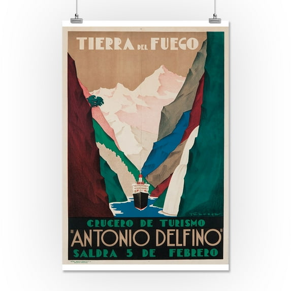Argentina - Antonio Delfino - Tierra del Fuego - (artist: Tabrega) - Vintage Advertisement (16x24 Giclee Gallery Print, Wall Decor Travel Poster)