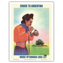 Argentina - Argentinean Gaucho Drinking Mate - Moore-McCormack Lines - Vintage Ocean Liner Travel Poster c.1960s - Master Art Print (Unframed) 9in x 12in