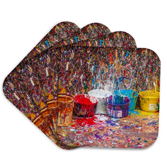 3drose, Argentina, Buenos Aires. Colorful Paint Splatter and Buckets., Set of 4 Coasters - Soft