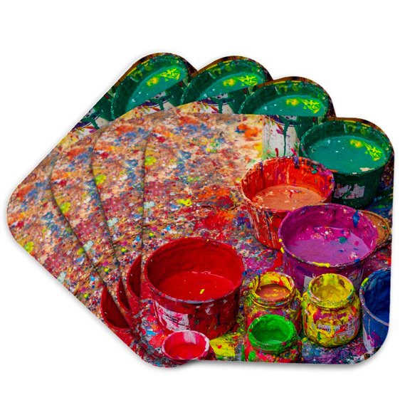 3drose, Argentina, Buenos Aires. Colorful Paint Splatters and Buckets., Set of 4 Coasters - Soft