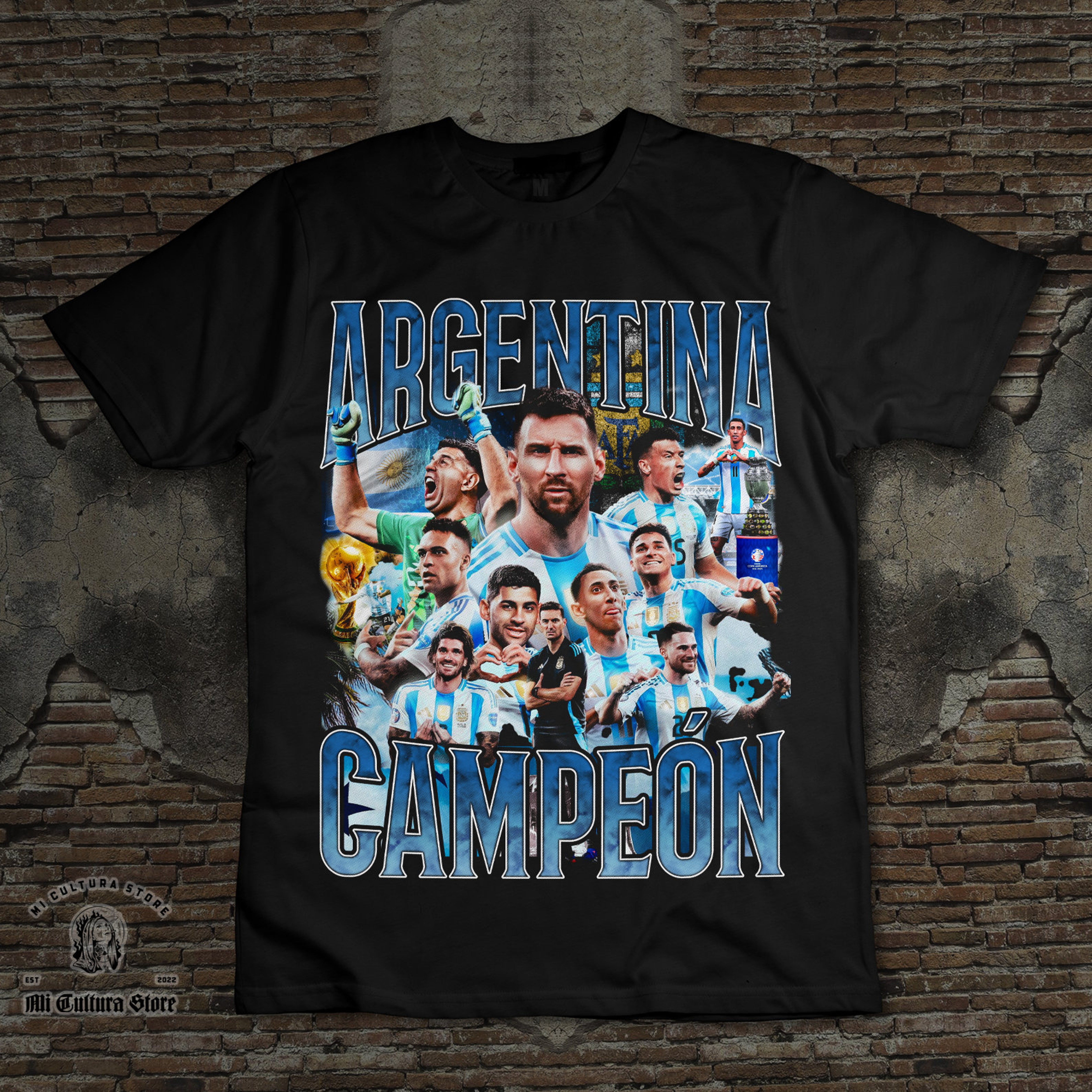 Argentina Campeon Vintage Look Tee Shirt Argentina National Soccer