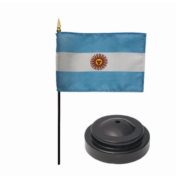 Argentina Desk Flag with Base; American Made Rayon 4x6 inch Miniature Table Set Includes One Small Mini Country Stick Flags and One Black Stand (Argentina Desk Flag and Base)