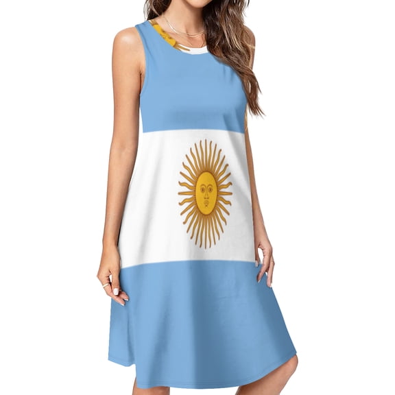 Argentina Flag Spring Summer Dresses for Women Fashion T-shirt Dress Casual Sleeveless Loose Sundress with Pockets