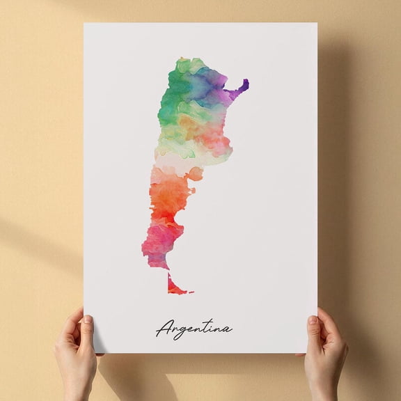Argentina Map Canvas Wall Art 8x12 inch – Argentina Map Modern Artistic Canvas Print – Soft Watercolor Decor Artwork