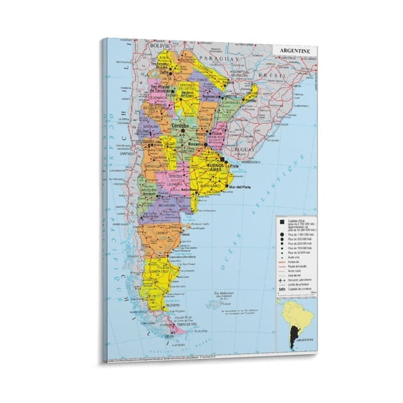 Argentina Map Poster Posters Wall Art Painting Canvas Gift Living Room Prints Bedroom Decor Poster Artworks 24x36inch(60x90cm)