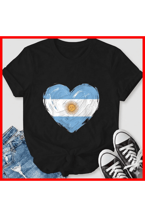 Argentina National Heart Soccer Football Supporter Wear Unisex T-Shirt, up to size 5XL