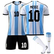 Argentina No.10 Messi Jersey (24 Yards), Argentina Soccer Jersey 2022, Messi Shirt Short Sleeve Football Kit, Kids/Adult Soccer Fans Gifts