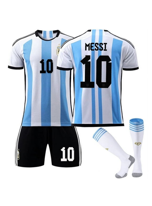 Argentina No.10 Messi Jersey (26 Yards), Argentina Soccer Jersey 2022, Messi Shirt Short Sleeve Football Kit, Kids/Adult Soccer Fans Gifts