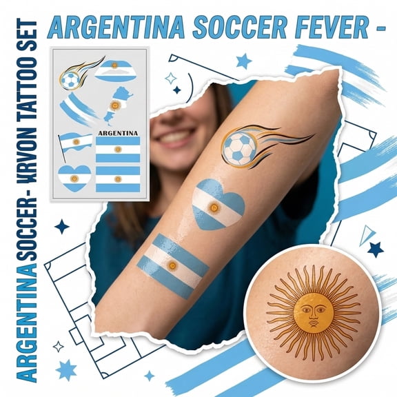 Argentina Soccer Temporary Tattoos for Football Matches Light Blue White Flag Design Game Day Body Stickers for Sports Events Tailgates Watch Parties One Pack