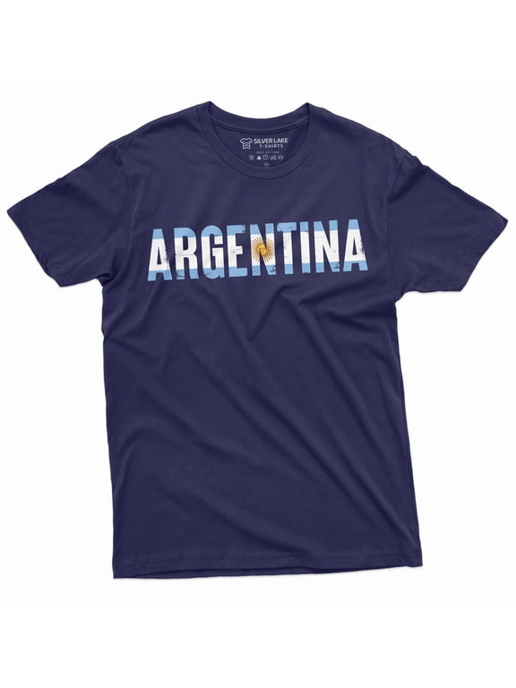 Argentina T-Shirt Argentinian Flag National Patriotic Tee Shirt Argentine Republic Tee (Large Navy Blue)