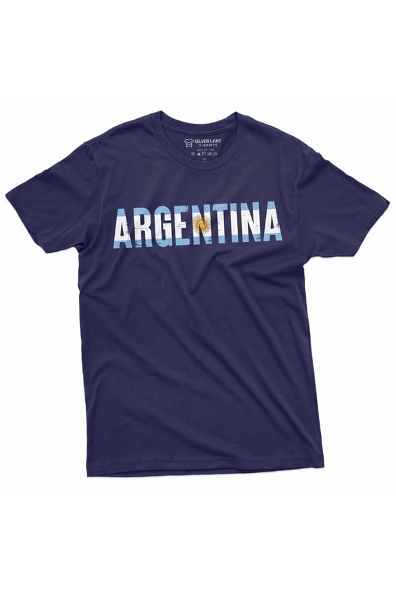 Argentina T-Shirt Argentinian Flag National Patriotic Tee Shirt Argentine Republic Tee (Medium Navy Blue)