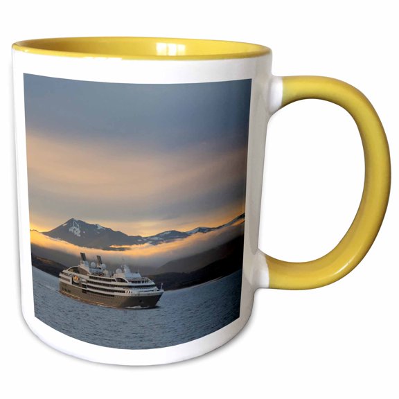 3drose, Argentina. Tierra Del Fuego. Cruise Ship Going Through the Channel., 11oz Two-tone Yellow Mug