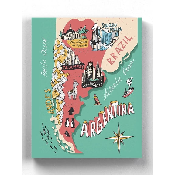 Argentina Tourism Map Wrapped Canvas  -Image by Shutterstock,