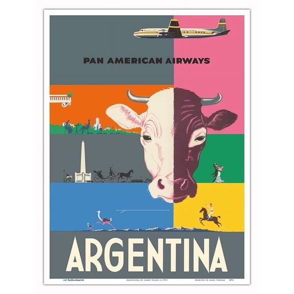 Argentina - Vintage Airline Travel Poster by Larry Segall c.1955 - Master Art Print (Unframed) 9in x 12in