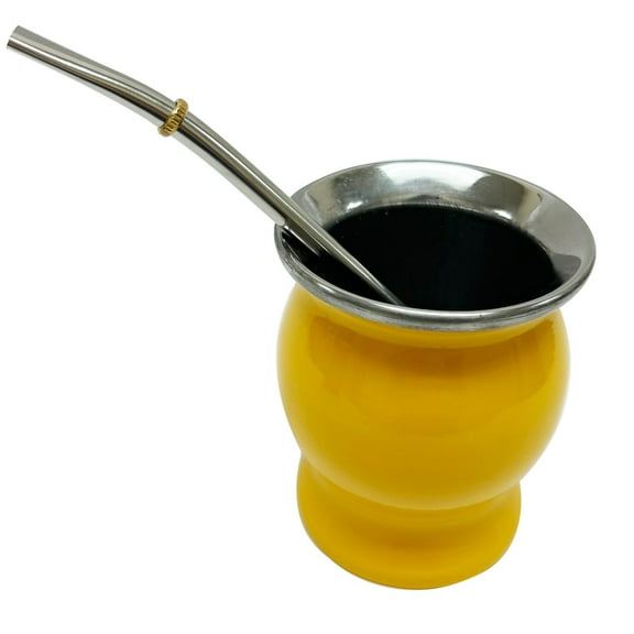 Argentina Yerba Mate Cup Tea Gourd Stainless Steel Bombilla Set Double Wall Yelo