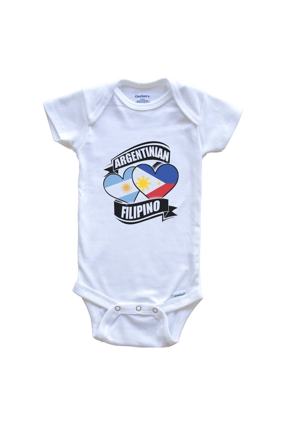 Argentinian Filipino Hearts Argentina Philippines Flags Baby Bodysuit, 3-6 Months White