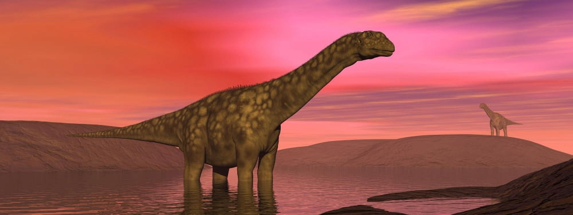 Argentinosaurus dinosaurs amongst a colorful red sunset Canvas Art - Elena DuvernayStocktrek Images (46 x 18)