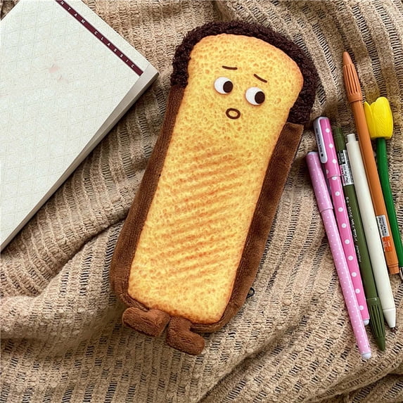 Arghm Cute Bread Pen Bag,Large Capacity Pencil Case,Real Food Theme,Portable,PVC Material,9.1x 3.9in,Suitable for Students