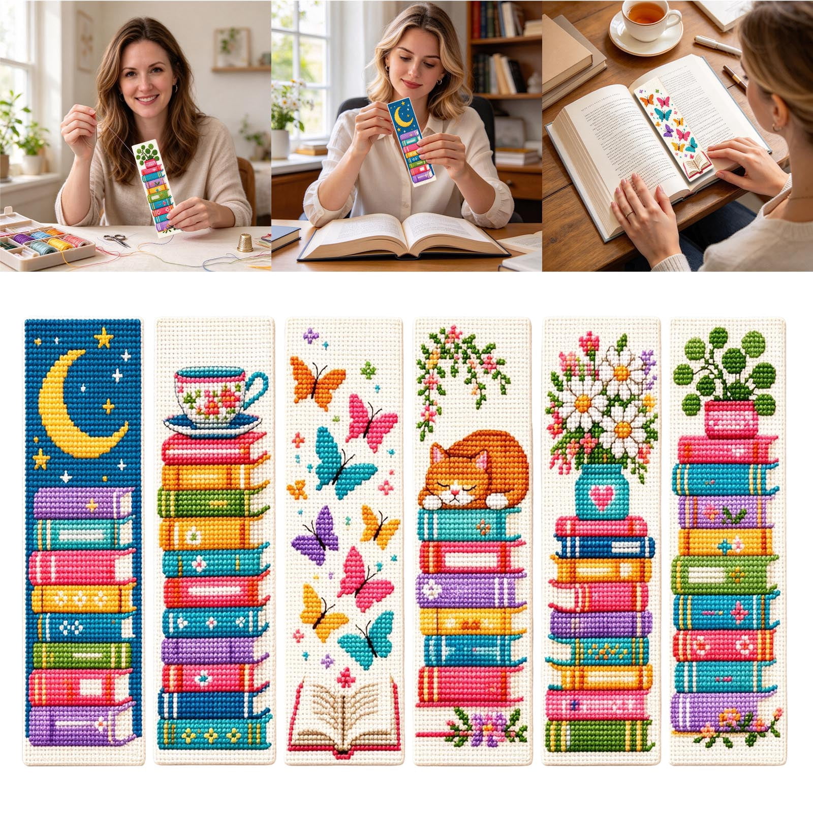 Arghm DIY Bookmark Kit - 6 Decorative Patterns, Complete Embroidery Set ...