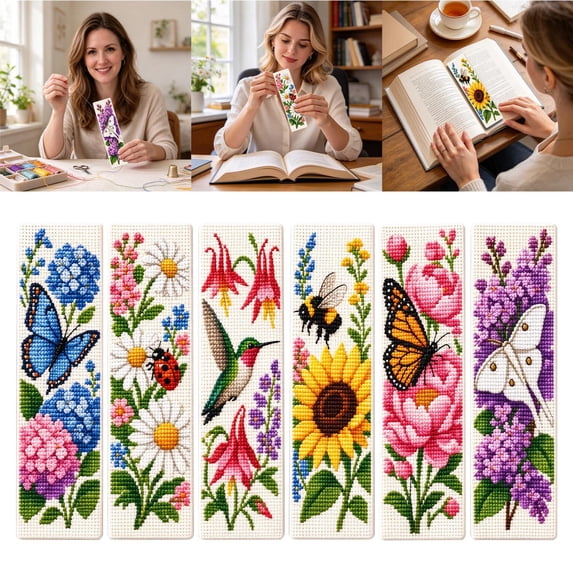 Arghm DIY Bookmark Kit - 6 Embroidery Patterns with Threads and Needles ...
