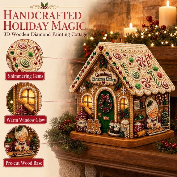 Arghm DIY Christmas Gingerbread House Ornament Kit – Rhinestone Decor for Festive Home, Holiday Table Centerpiece, Perfect for Craft Lovers and Family Activities