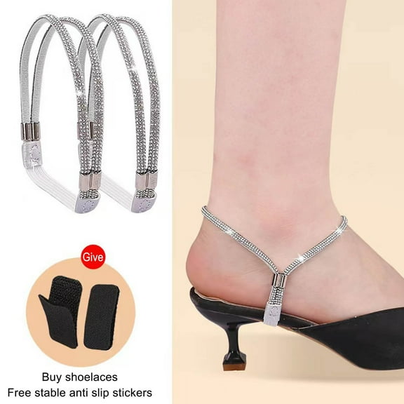 Arghm Elastic High Heels Shoe Straps,Rhinestone Anti-loose Ankle Straps,Reusable and Detachable Shoe Accessories