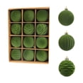 thumbnail image 1 of Arghm Flocked Christmas Ornaments,12pc Luxury Tree Decor Set,Velvet Finish,Light Green, 1 of 6