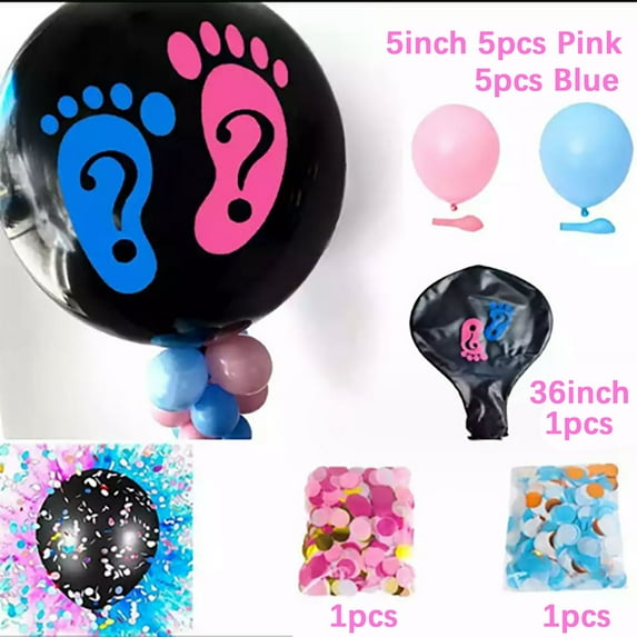 Arghm Gender Reveal Balloon Kit,36in Latex Confetti Balloon with Tassels,Blue/Pink Heart Paper Decorations,Baby Shower Party Supplies with Plastic Needle