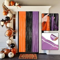 Arghm Halloween Background Wall Decor,78.74x39.37in Party Rain Curtain,Self-Adhesive Purple Orange Black Backdrop