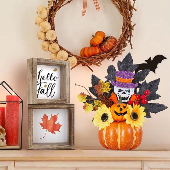 Arghm 11x10in Plastic Pumpkin Ornament, Halloween Fall Home Decor, Thanksgiving Table Centerpiece, Durable Outdoor/Indoor Flower Decoration, Multicolor