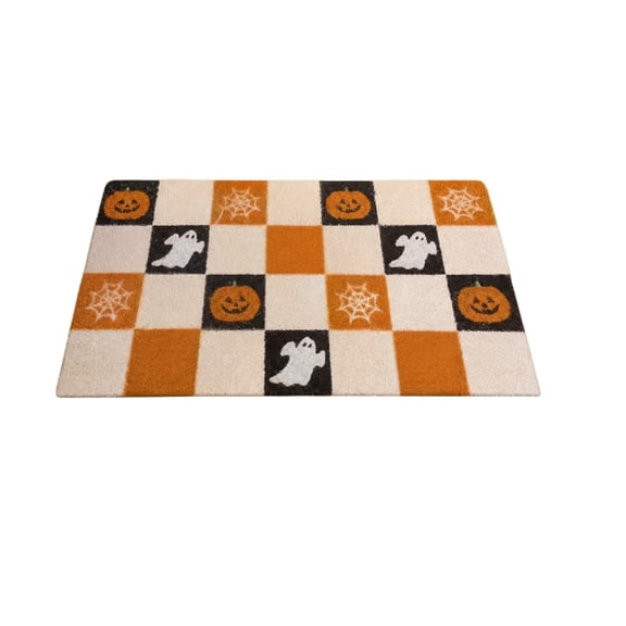 Arghm Halloween Doormat Rug with Ghosts and Pumpkins for Front Porch, Entryway, and Mudroom - Durable Scraping Design, Safe Non-Slip Backing, Festive Fall Decor