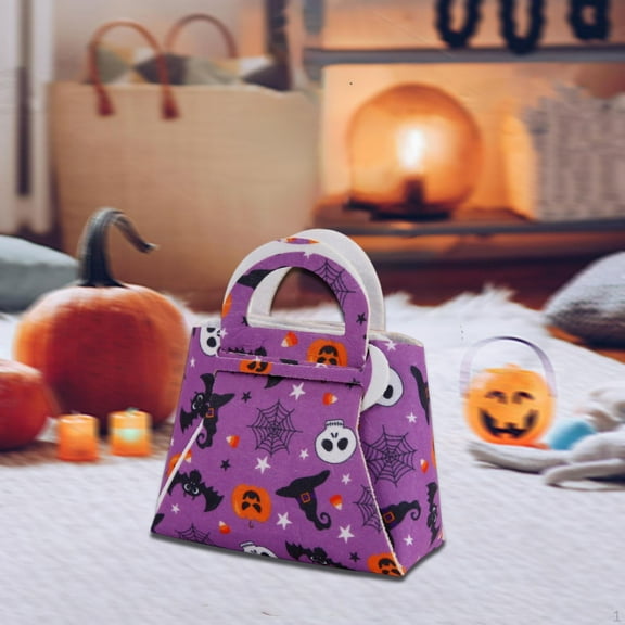 Arghm Halloween Pumpkin Tote Bag 5.12x4.72in,Reusable Velour Candy Holder,Trick or Treat Party Decor