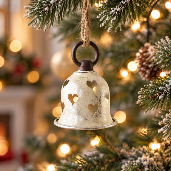 Arghm Heart Cutout Christmas Ornament with Hanging Rope – Festive Metal ...