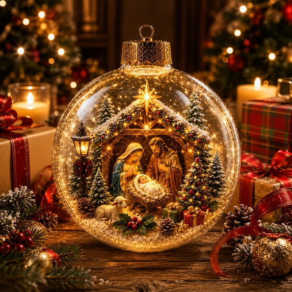 Arghm Lighted Nativity Scene Christmas Ornament – Warm Holiday Hanging Decoration for Home, Parties, and Tree Display
