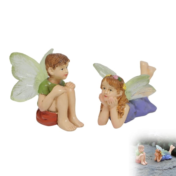 Arghm Miniature Boy and Girl Resin Figurine Set Cute Garden Elves for Potted Plants, Desk Decor, Collectible Gift for Garden Enthusiasts and Fairy Tale Lovers