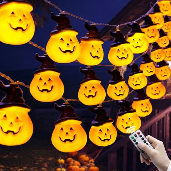 Arghm Pumpkin String Lights,Battery Powered Halloween Decor,20 LED Orange Lights,118.11 Inch